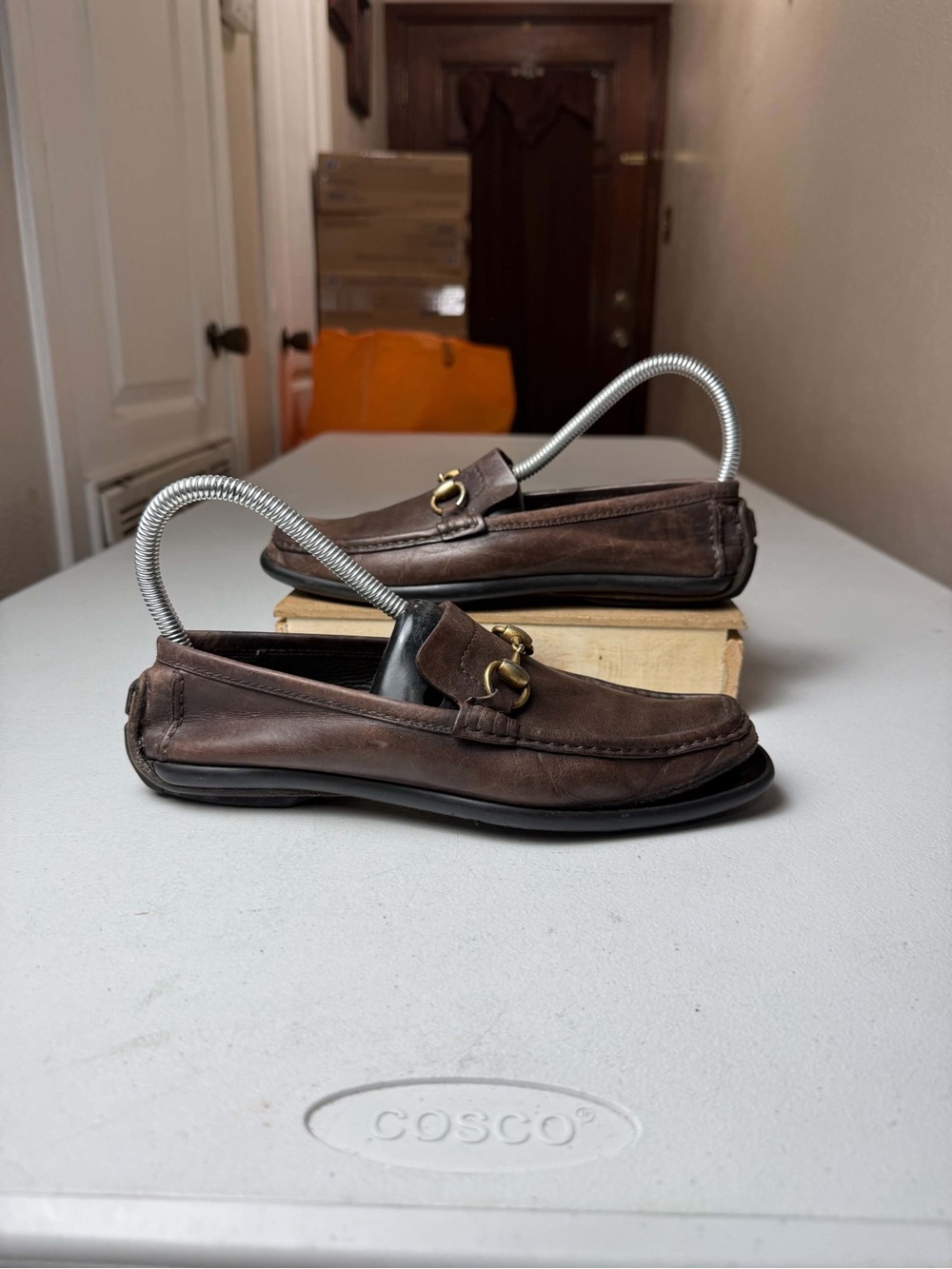 Women Gucci Brown Leather HorseBit Shoes Loafers Sz 7 DAMAGE
